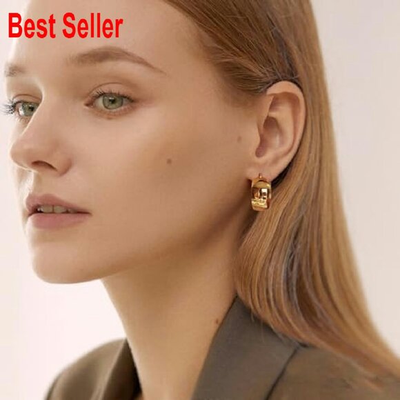 Sterling Silver Hoop Earrings 14K Gold Plated Hypoallergenic Lightweight - Picture 5 of 8